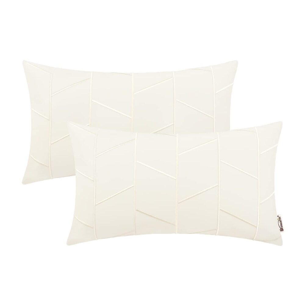 7028 Faux Leather Pillow Covers 12 X 20 Inches, Cream Leather Lumbar Pillow